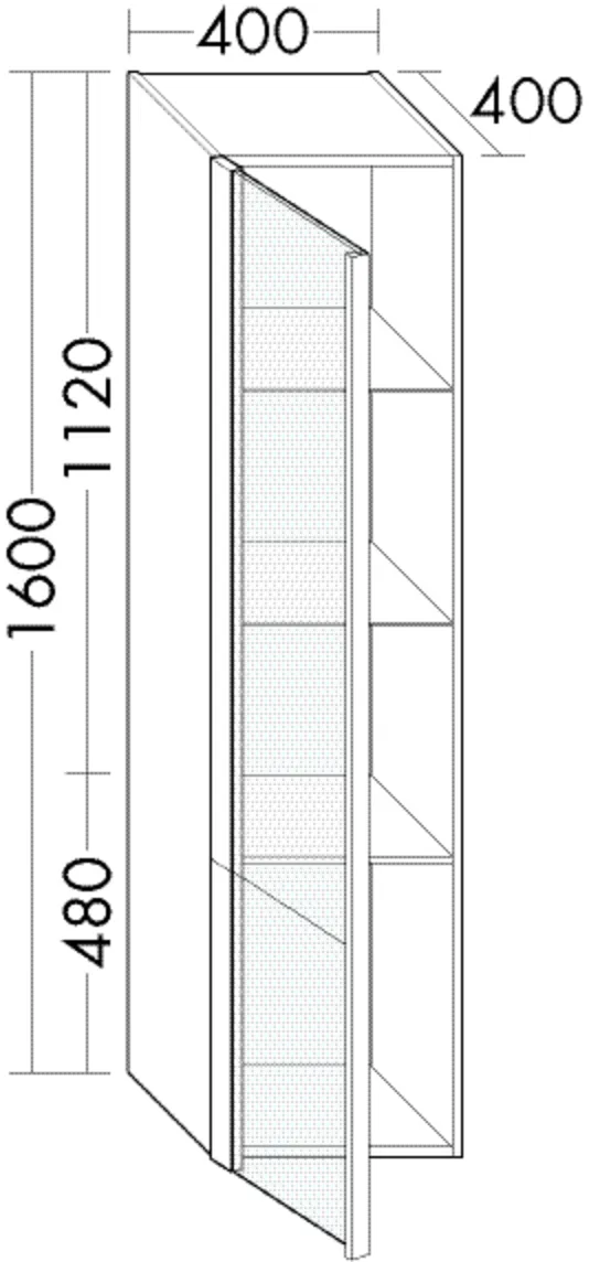 Hochschrank, 2 Klarglastüren mit Thermoformfries und Griffleiste;2 Glaseinlegeböden;1 fester Boden, Tiefe: 400 mm, Breite: 400 mm, Höhe: 1600 mm