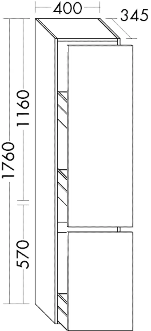 Apothekerschrank I Wandhängend, 1 Doppelauszug oben;1 Auszug unten;1 Doppelsteckdose;1 Fönhalter, Metall, graphit, Tiefe: 345 mm, Breite: 400 mm, Höhe: 1760 mm