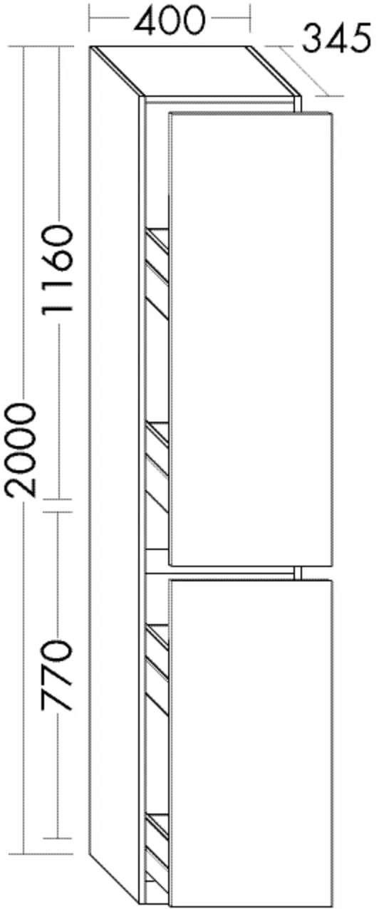 Apothekerschrank I Bodenstehend, 2 Doppelauszüge;1 Doppelsteckdose;1 Fönhalter, Metall, graphit;mit Sockelleiste, Tiefe: 345 mm, Breite: 400 mm, Höhe: 2000 mm