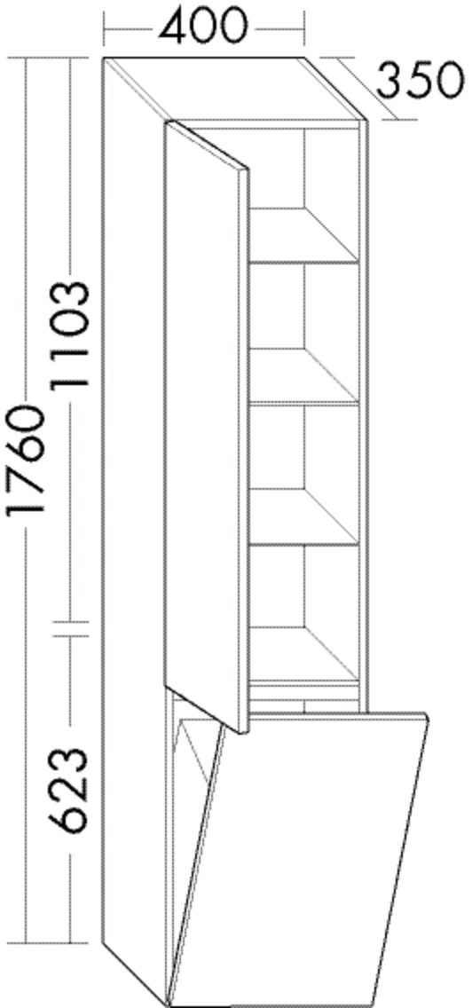 Hochschrank, 1 Tür;1 Wäschekippe;3 Glaseinlegeböden, Tiefe: 350 mm, Breite: 400 mm, Höhe: 1760 mm