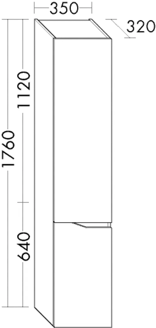 Hochschrank, 2 Türen;4 Glaseinlegeböden;1 fester Boden, Tiefe: 340 mm, Breite: 350 mm, Höhe: 1760 mm