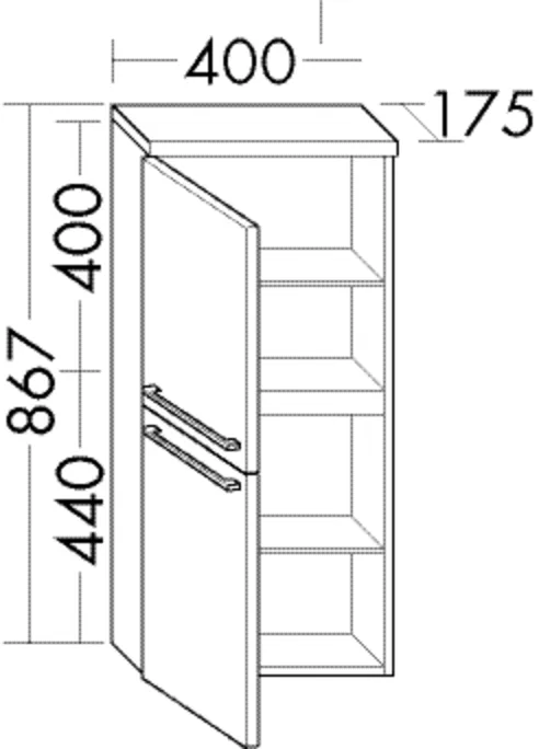 Halbhoher Schrank, 2 Türen;2 Glaseinlegeböden;1 fester Boden;1 Abdeckplatte, Tiefe: 175 mm, Breite: 400 mm, Höhe: 867 mm