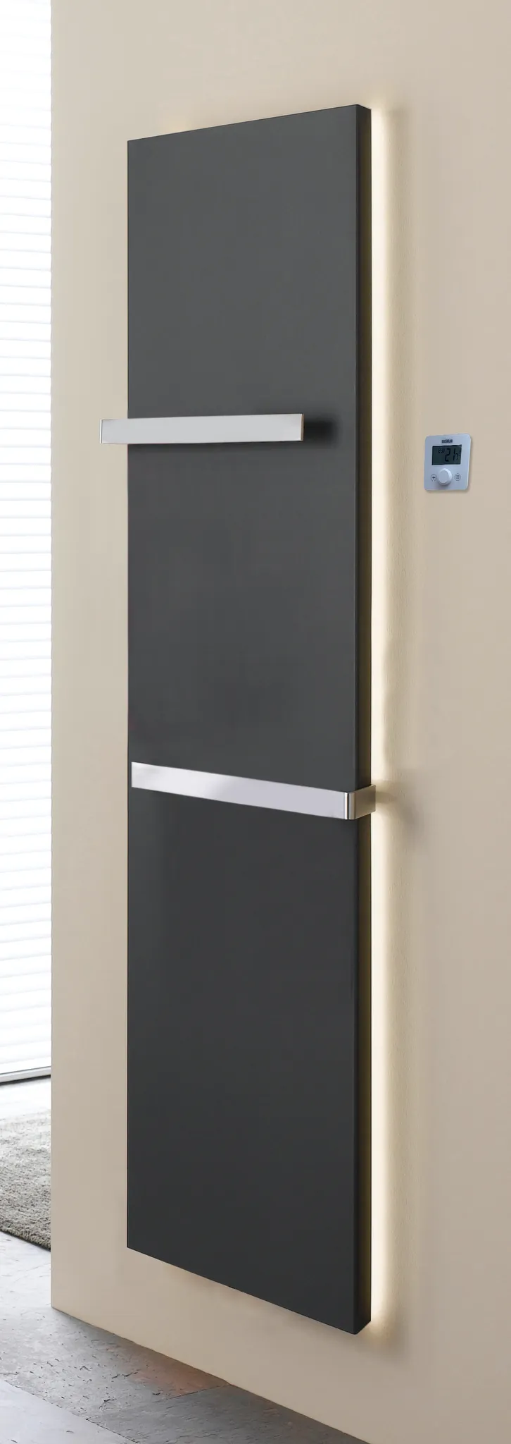 BEMM Design-Elektroheizkörper „Plawa Purline EK“ mit Leistungssteuerung 49,5 × 150 cm in Weiß (RAL 9016)