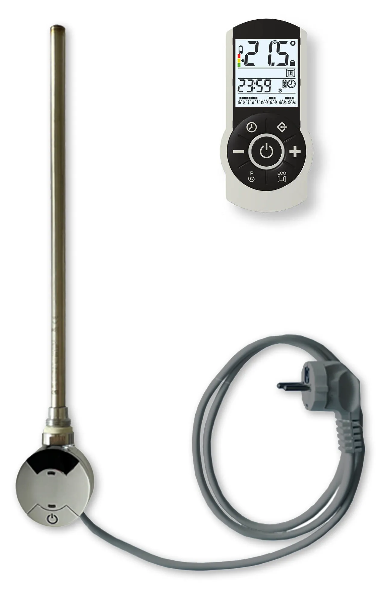 Heizstab Serie T mit Raumtemperaturregler verchromt, inklusive IR Fernbedienung, 230 V, 400 W