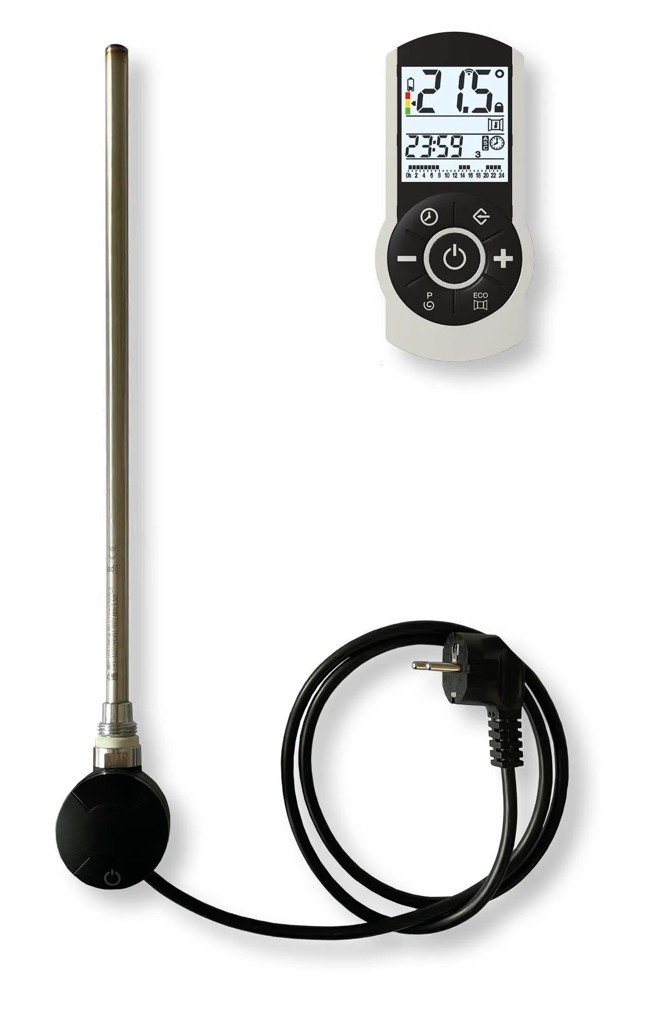 Heizstab Serie T mit Raumtemperaturregler Schwarz samtmatt, inklusive IR Fernbedienung, 230 V, 400 W