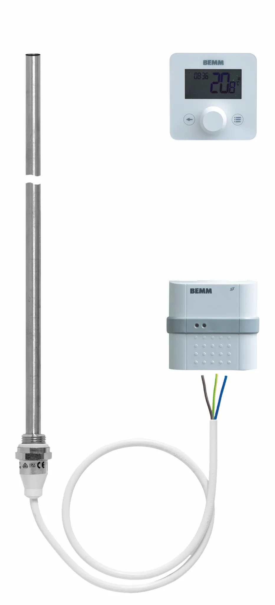 Heizstab Serie P Ausführung A Komfort, Uhrenraumthermostat weiß, 230 V, 400 W