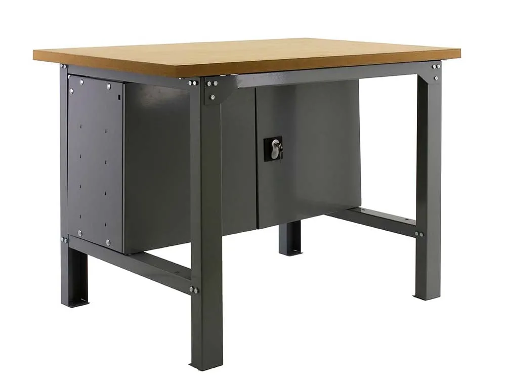 Werkbank BUFFALO WOOD mit Schrank | HxBxT 87x180x75cm | Traglast 600kg | Grau