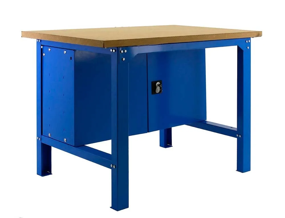 Werkbank BUFFALO WOOD mit Schrank | HxBxT 87x120x75cm | Traglast 600kg | Blau