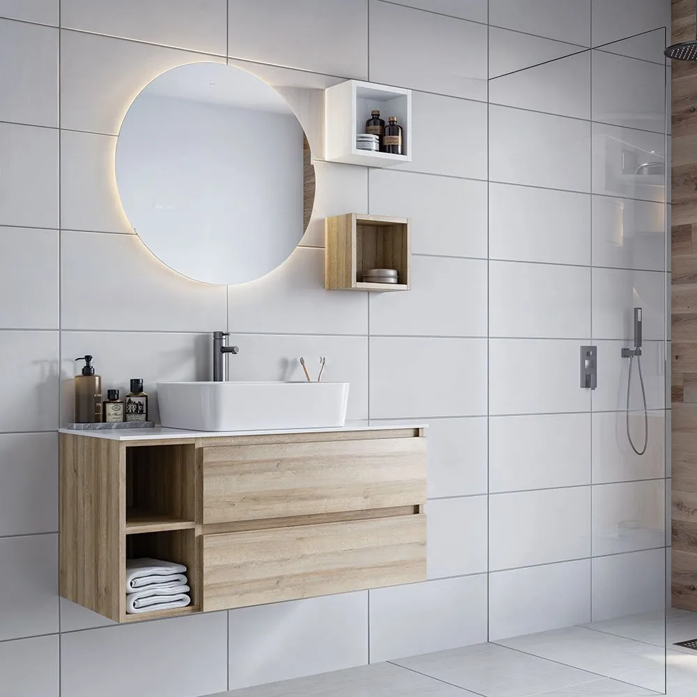 HÄNGESCHRANK 2 SCHUBLADEN MIT SPIEGEL UND OFFENEN OBERSCHRÄNKEN - BIK5