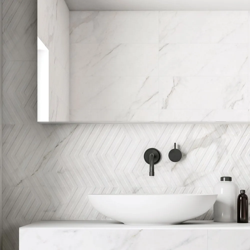 ITT CERAMIC FLIESEN PRESTIGE WHITE DECOR NATURAL REKTIFIZIERT 29,5X90