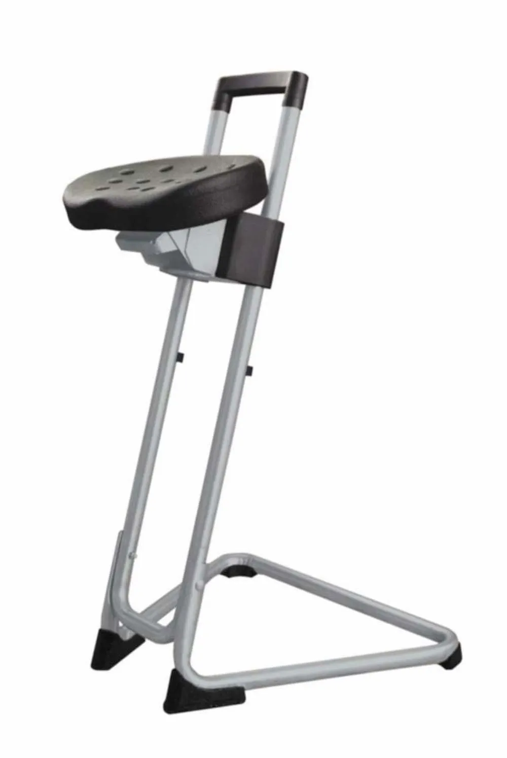 Antistatische Stehhilfe San Diego mit ESD-Sitz | Sitzhöhe 60-85cm | Tragfähigkeit 110kg | Polyurethane-Sitz | mit Stahlrohrgestell | Lichtgrau/Schwarz