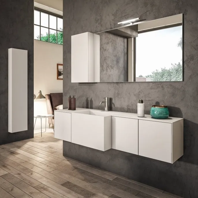 MONOLITE WANDHÄNGENDES WASCHBECKEN MIT SCHUBLADENBLOCK UND SPIEGEL