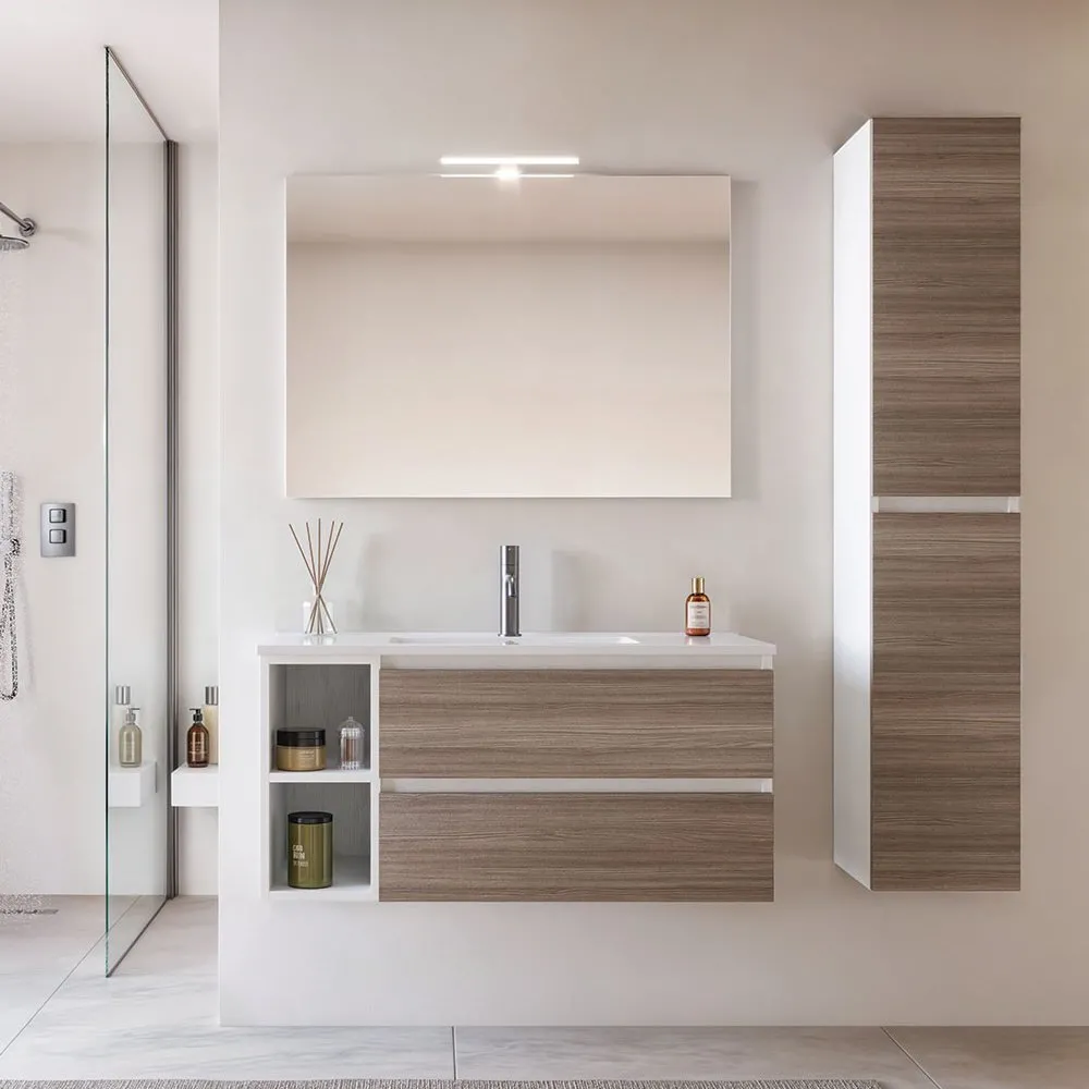 WANDSCHRANK 2 SCHUBLADEN MIT WASCHBECKEN UND SPIEGEL L.100 P.46