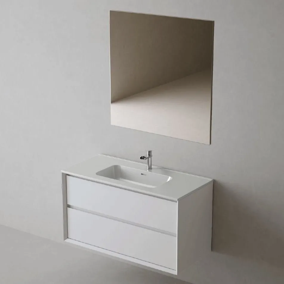 COOL SCHRANK 60CM WANDHÄNGEND 2 SCHUBALDEN MIT WASCHTISCH + SPIEGEL WEISS MATT