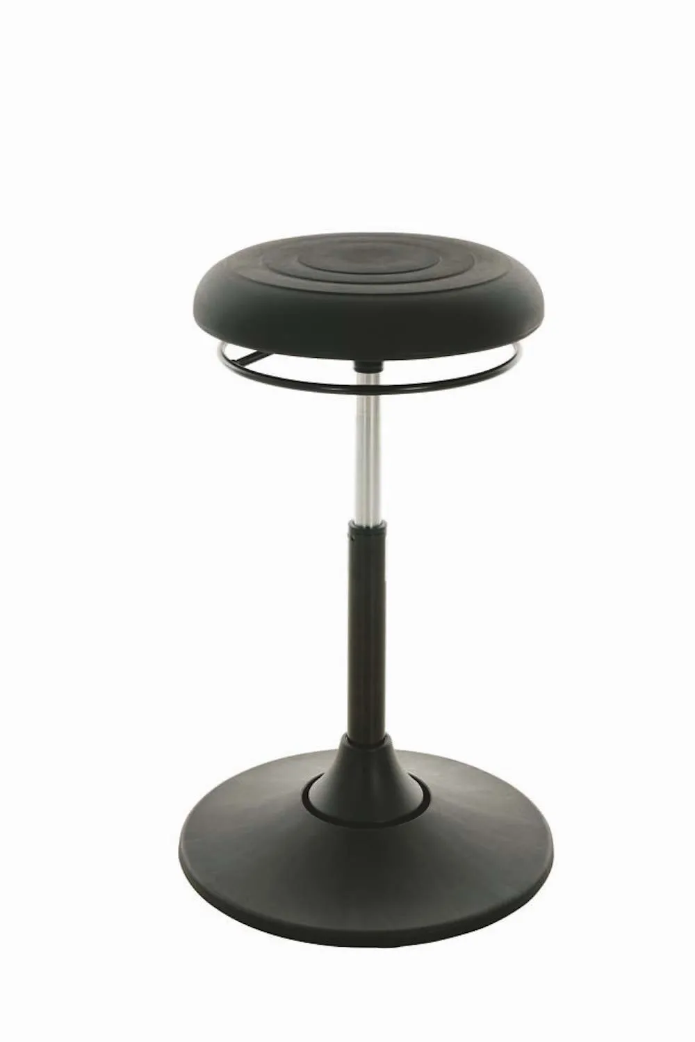 Multibeweglicher Drehhocker Houston | Sitzhöhe 51-70cm | Ø 40cm | Tragfähigkeit 110kg | Polyurethane-Soft Sitz & Kunststoff-Tellerfuß | Schwarz