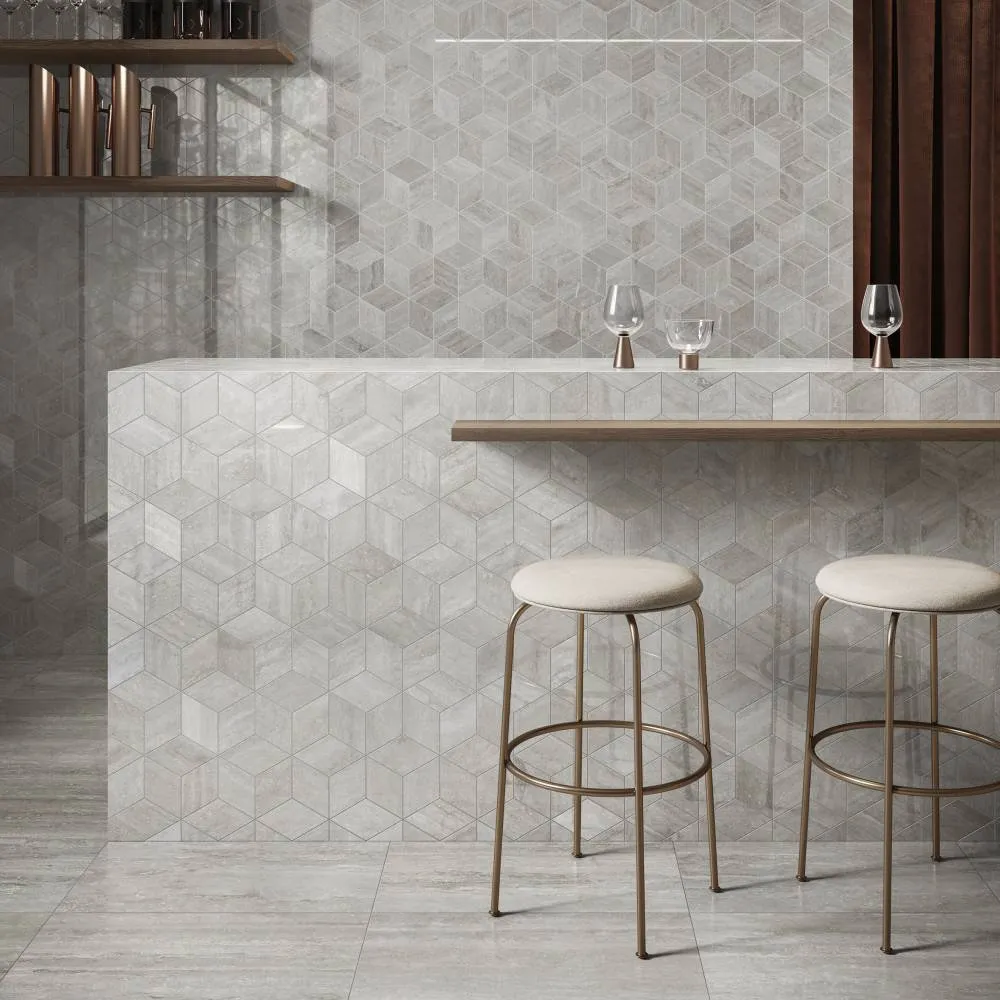 REFIN FLIESEN PRESTIGIO TRAVERTINO GRIGIO MOSAIK CUBE LUX REKTIFIZIERT 30,4X35,2