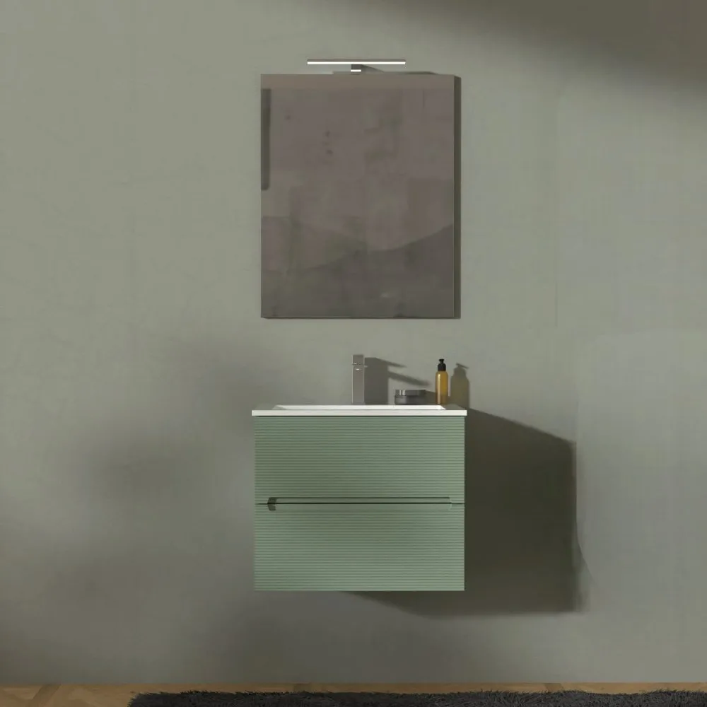 ADATTO CASA RIGO 60CM 2-SCHUBLADENSCHRANK MIT WASCHBECKEN + SPIEGEL VERDE SALVIA