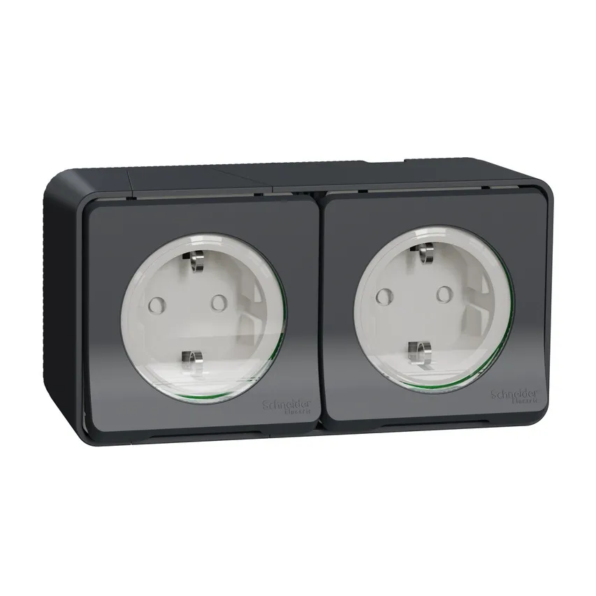 2-fach Aufbausteckdose Schutzkontakt-Steckdosen 2x 2P + T 16A IK08 IP55 250V antharzit Schneider Electric MUR36029
