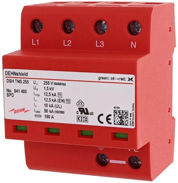 B+C Überspannungs-Ableiter Typ I+II 4P 50kA 1,5kV DEHNshield TNS 255 941400 DEHN