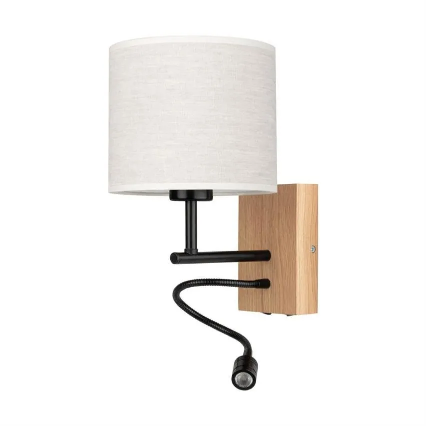 Boho Wandleuchte 1xE27 Max.25W, 1xLED Integrierte 1W Eiche Geölt/Schwarz/Beige