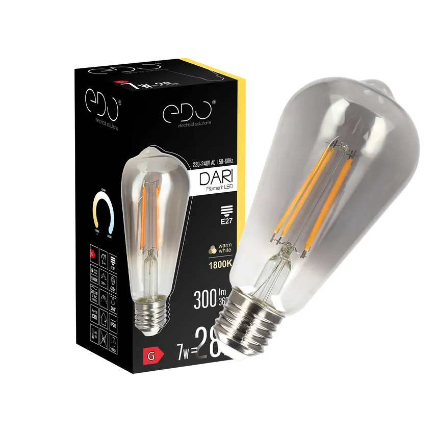DARI LED Filament dekorative Glühbirne 7W, E27, 1800K, 300lm, 230V, SMOKE, ST64, EDO777623 EDO Solutions