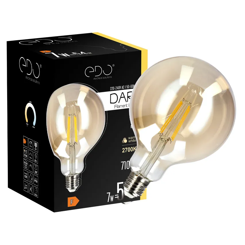 DARI LED Filament dekorative Glühbirne 7W, E27, 2700K, 710lm, 230V, GOLD, G125, EDO777636 EDO Solutions