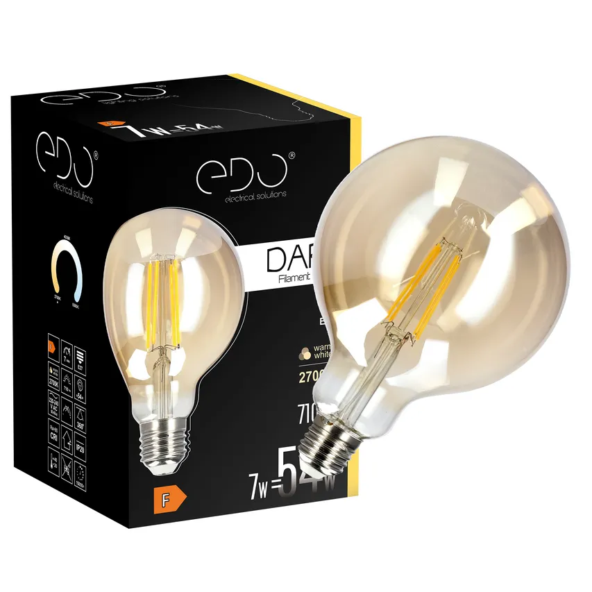 DARI LED Filament dekorative Glühbirne 7W, E27, 2700K, 710lm, 230V, GOLD, G95, EDO777635 EDO Solutions