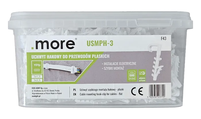 Eimer mit USMPH-3-Hakenkabelhaltern (600 Stück) M20379 Eco Light