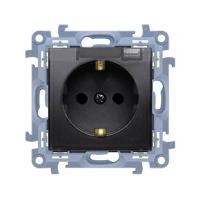 Einzelne Schuko Steckdose für die IP44 Version mit Dichtung, transparente Klappe (Modul) 16A 250V matt schwarz Simon 10