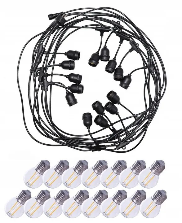 Gartengirlanden-Set DANDA 15xE27 15m IP54 wasserdicht schwarz + 15 LED-Lampen G45 E27 2W 3000K