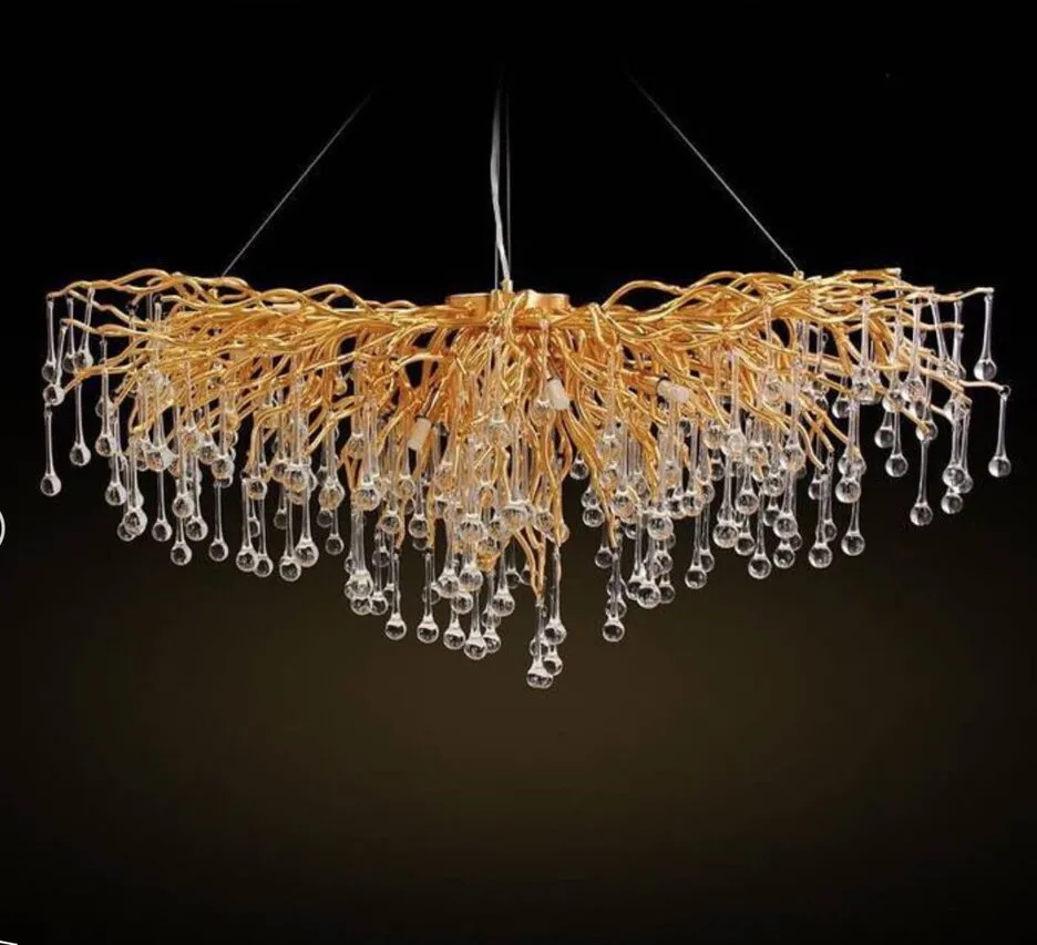 Gold-Kronleuchter Glamour moderne Decke Pendelleuchte ICICLE RAINY RAIN 120CM GOLD