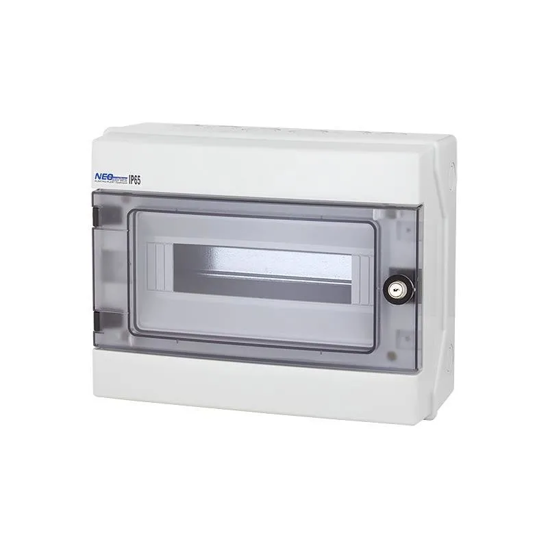 Hermetischer 1x12 RH-12/Z Aufputz-Schaltschrank (mit Schloss), Reihenklemmen, TH35-Träger, IK07, 1000V DC, IP65