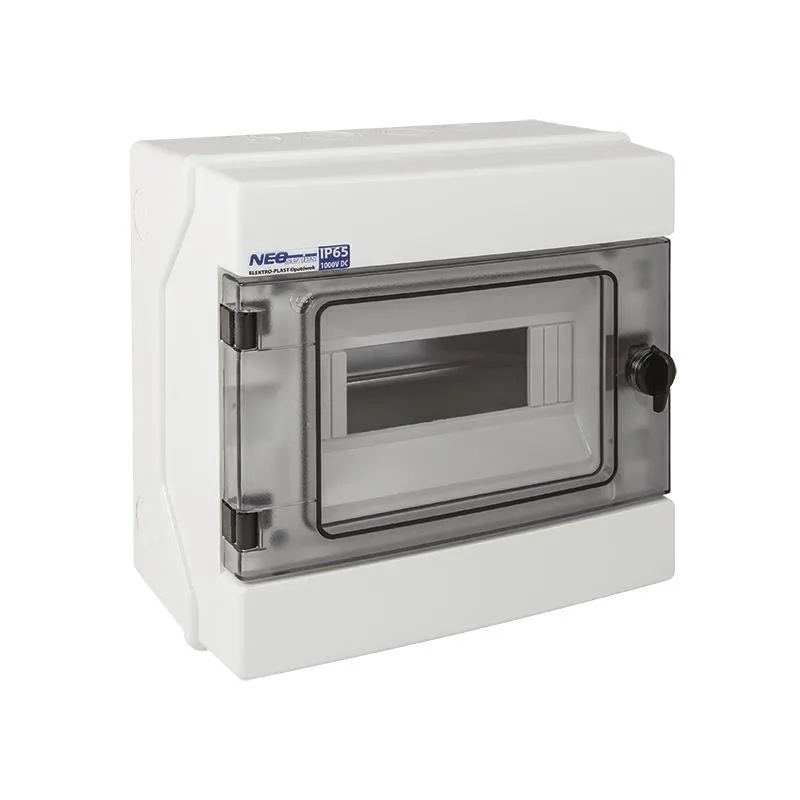 Hermetischer 1x8 RH-8 Aufputz-Schaltschrank, Klemmleisten, TH35-Träger, IK07, 1000V DC, IP65