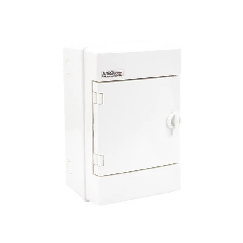 Hermetischer Aufputz-Schaltschrank 1x4 RH-4/B (weiße Tür), Reihenklemmen, Träger TH35, IK07, 1000V DC, IP65