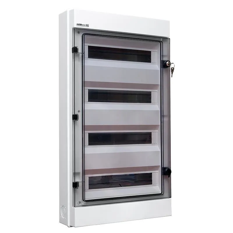 Hermetischer Aufputzverteiler 4x18 RH-72/4Z, Klemmleisten, TH35-Träger, IK07, 1000V DC, IP65 mit Schloss