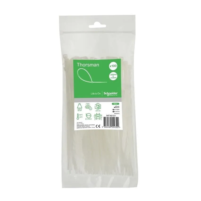 Kabelbinder ( ki) 200x4.8mm in weiß 100 Stk. Schneider IMT46411