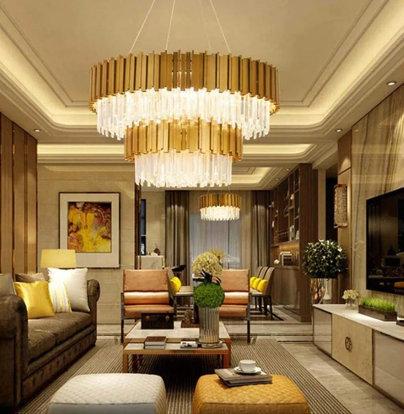 Kronleuchter EMPIRE DOUBLE GOLD Kronleuchter Kristall Pendel Deckenleuchte Glamour New York modern rund 80 cm