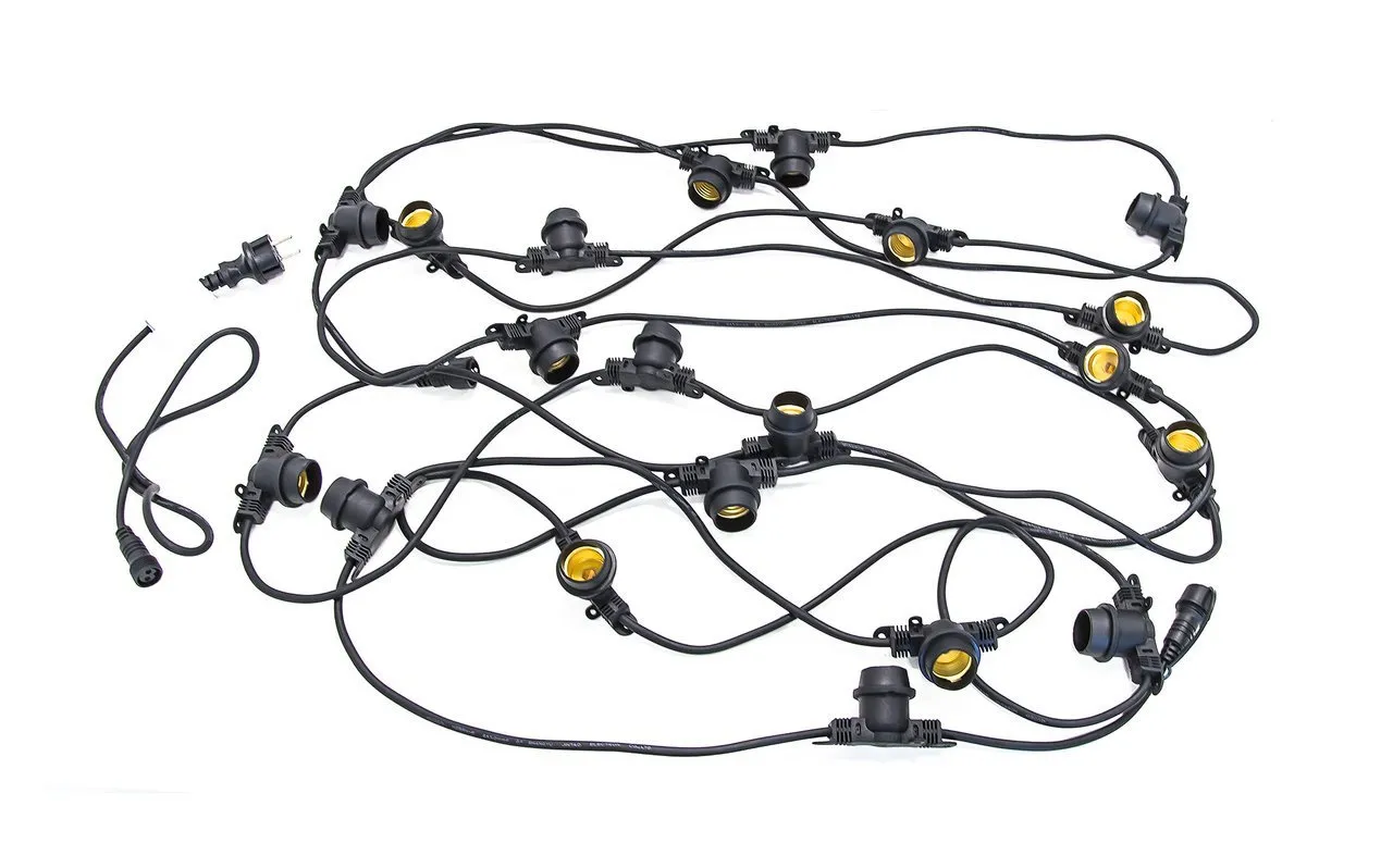 LED Birne Garten Girlande MIMOSA schwarz 10m 20xE27 IP44 Kobi