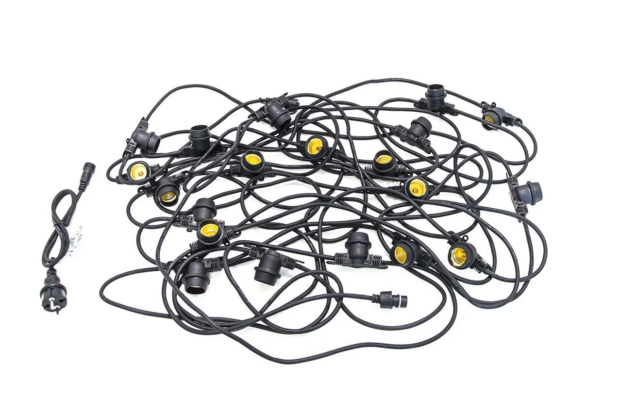 LED Birne Garten Girlande MIMOSA schwarz 20m 20xE27 IP44 Kobi