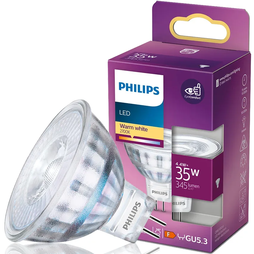 LED-Lampe GU5.3 MR16 4.4W =35W 2700K warm WW 345lm 36st Philips