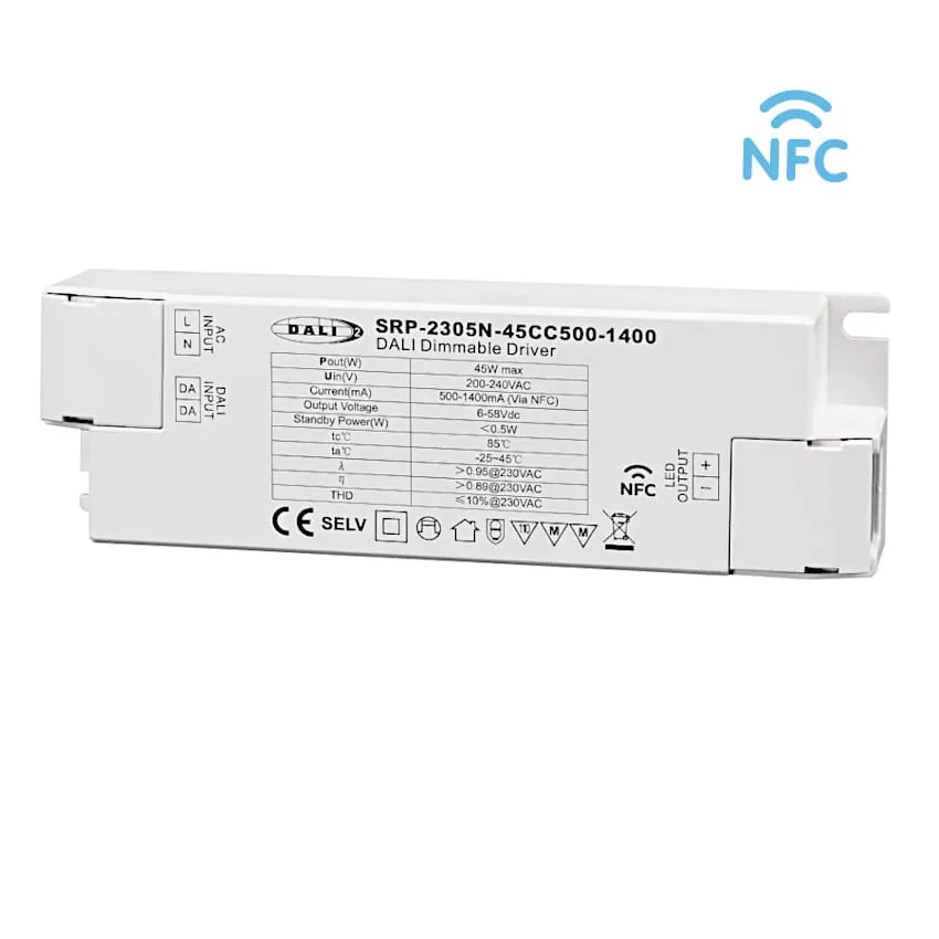 LED-Stromversorgung 45W 500-1400mA DALI DT6 NFC