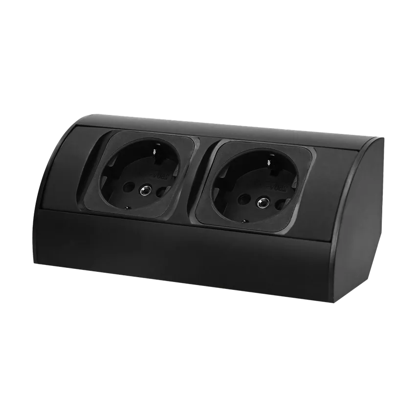 Möbelsteckdose ohne Schalter, 2x2P+Z (Schuko), schwarz