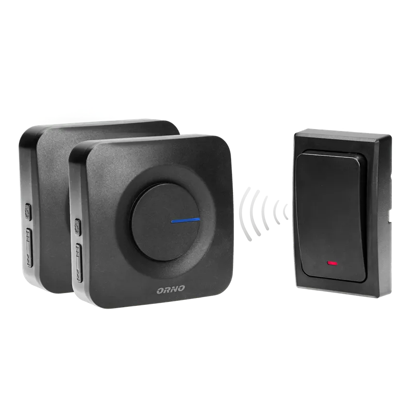 ONDO 2 AC Funkklingel mit zwei Empfängern, netzbetrieben, batterieloser Druckknopf, Lernsystem, 36 Töne, 200m