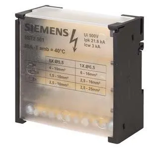 SENTRON 4P 80A 500V 1x6-16mm2 + 8x4-10mm2 DIN Verteilerblock 5ST2501 Siemens
