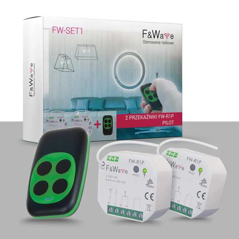 Satz mit 2 bi-stabilen Relais FW-R1P + Fernsteuerung FW-KEY F&Wave F&F