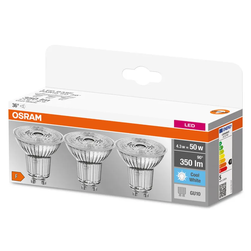 Satz von 3x LED-Glühbirnen GU10 4.3W 4000K 350lm 36° Osram