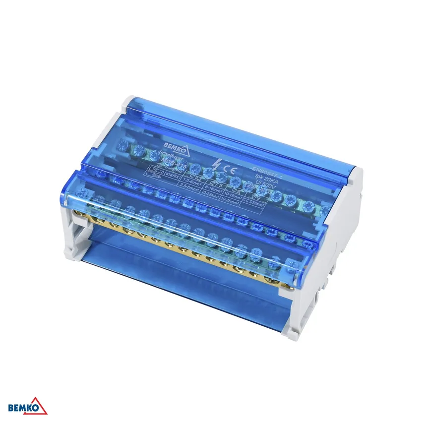 Schaltblock 60 Klemmen 4x15 (11x5,3mm + 2x7,5mm + 2x9,1mm) Bemko