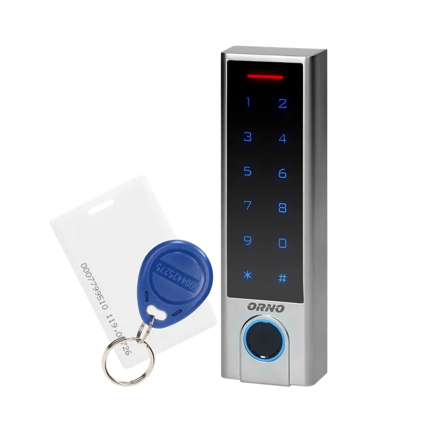 Touchscreen-Codeschloss mit Proximity-Kartenleser, Schlüsselanhänger, Fingerabdruckleser und Bluetooth, SUPER-SLIMP IP68, 1 Relais 3A, Powered by TUYA