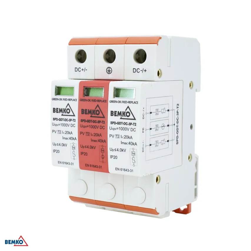 Überspannungs-Ableiter 3P DC 1000V CLASS T2 mit Gasfunkenstrecke Bemko