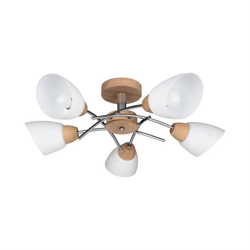 Viletta Wood Deckenleuchte 5xE27 Max.60W Eiche Geölt /Chrom/Weiss Spot Light 8141574
